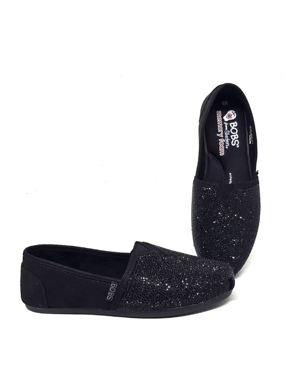 Skechers Bobs Black Sparkly Memory Foam Slip on Flats Women's Size 6